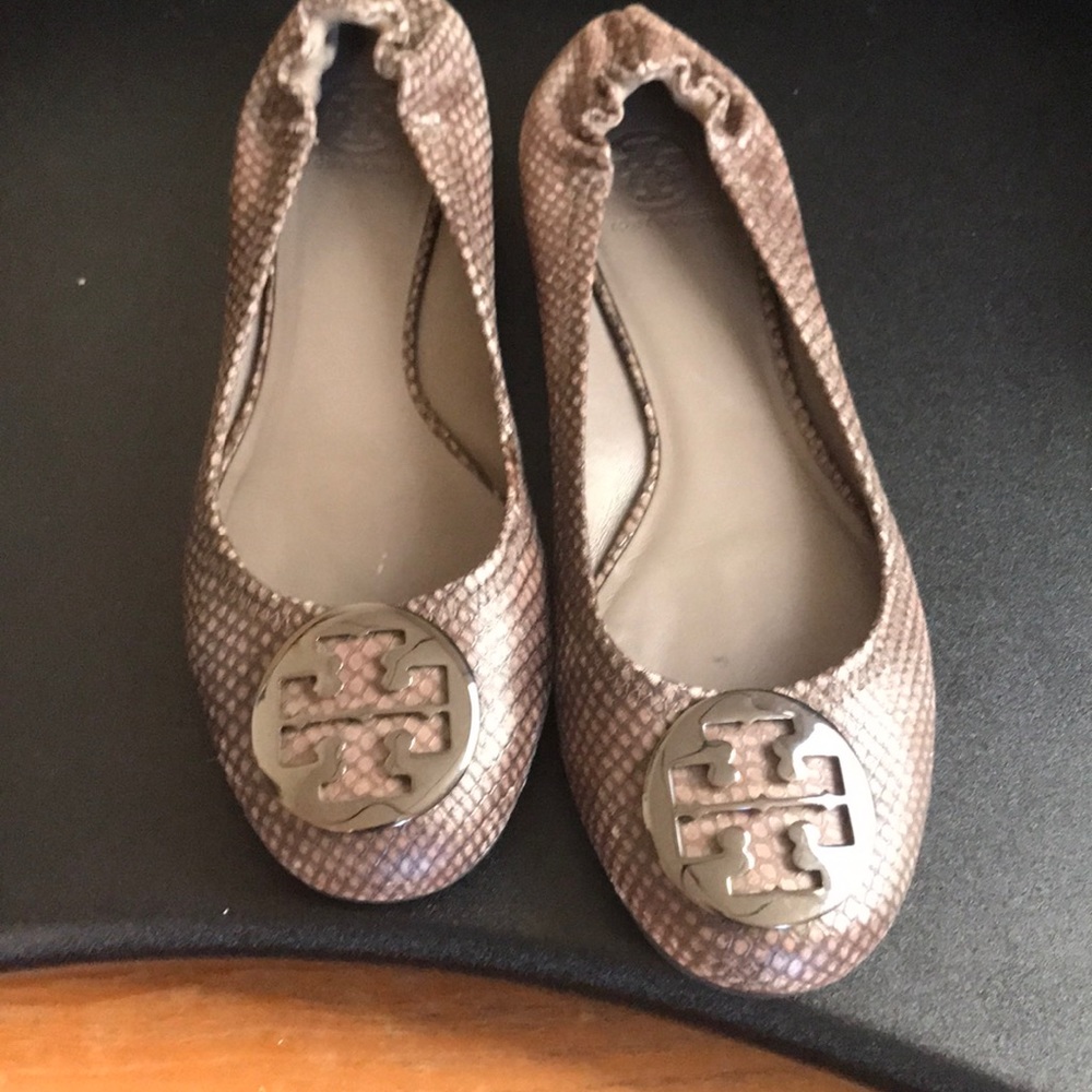 Tory Burch Reva Ballet Flats Chocolate Snake Skin